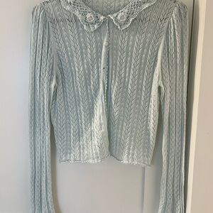 Doen Light Blue Martina Crochet Cotton Cardigan